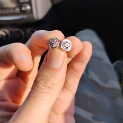 925 Sterling Silver Raw Diamond Round Earrings