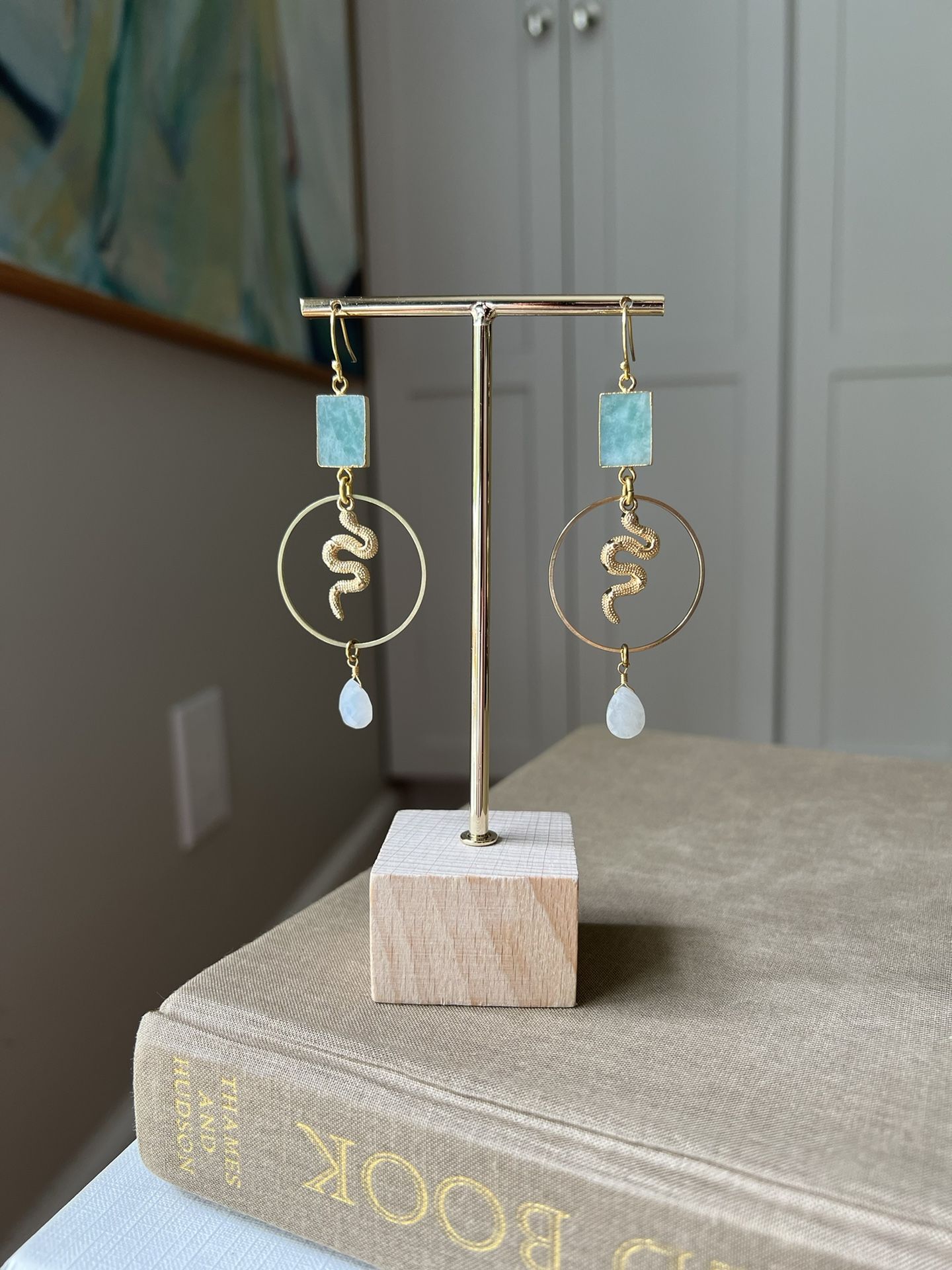 Detailed Amazonite Statement Earrings ( firm on price )