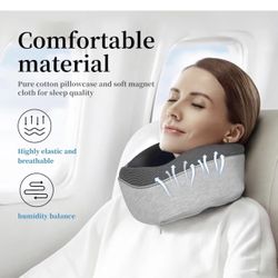 Travel neck pillow, 100% memory foam airplane travel pillow, ergonomic design, high speed rail, car