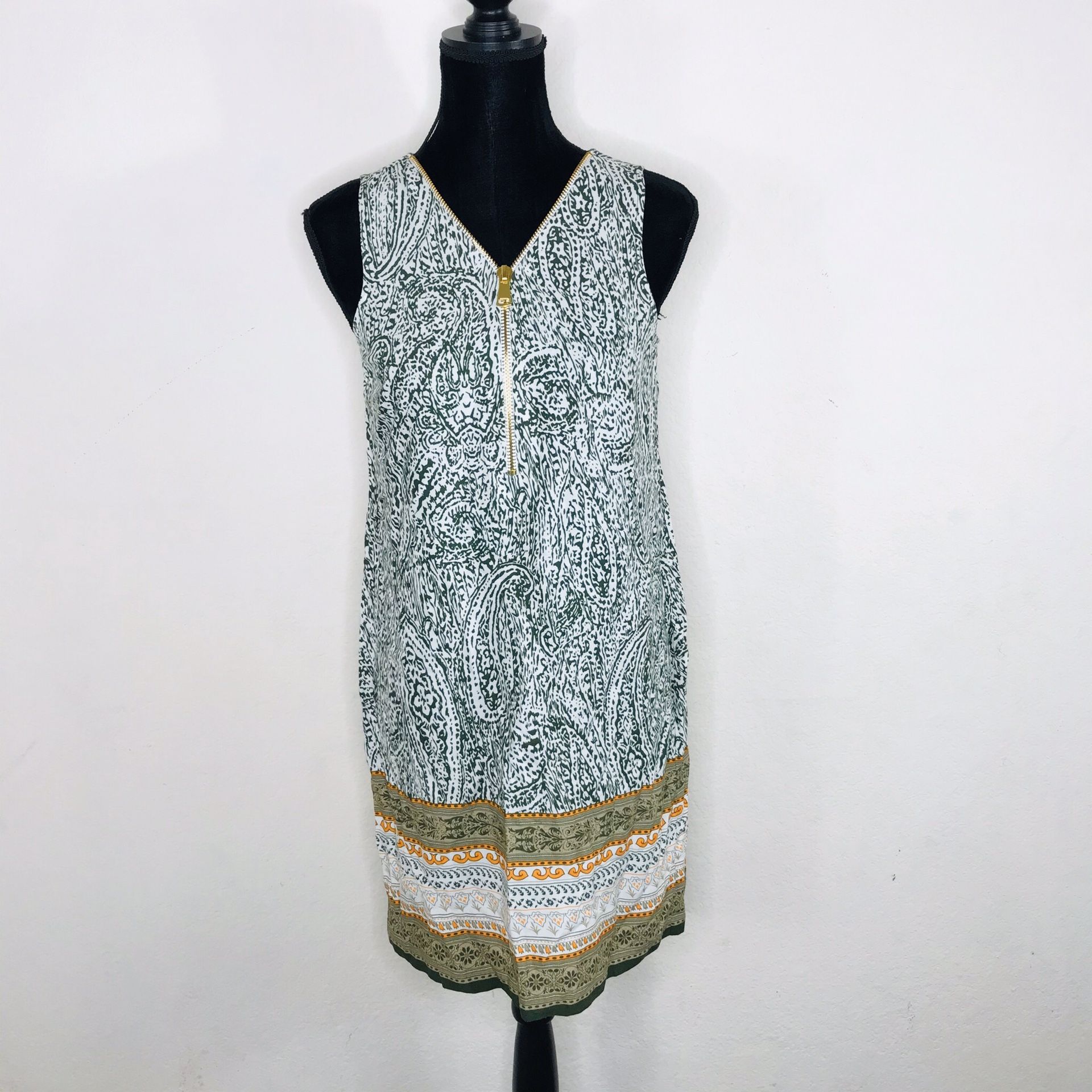 MSK Paisley Zipper Dress Size Medium Petite