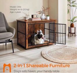 38.6" Dog Crate Furniture, Heavy-Duty Dog Cage Side End Table, XL Pet Wood Kennel for Large and Medium Dogs up to 70 lb with Enclosed Base, Double-Doo