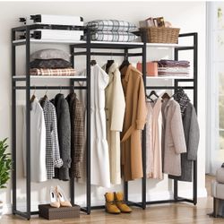 75” Closet System Freestanding Closet Organizer, 75 inch Clothing Rack with Shelves, Heavy Duty