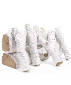 Barton 6Pc Ceramic Log Set Birch Wood Style w/Stackable Gas Heat Resistant Outdoor Indoor Fireplace Fire Wood Fake Realistic Birch Style