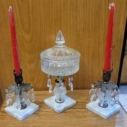 Hollywood Regency art Deco.
Candy dish & two candle holders