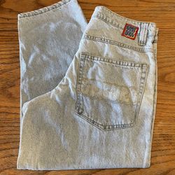 Men’s Empire Baggy Blue White Wash Jeans Size 28W 