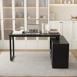 FUFU&GAGA 55.1-in Black Modern/ Contemporary Executive desk