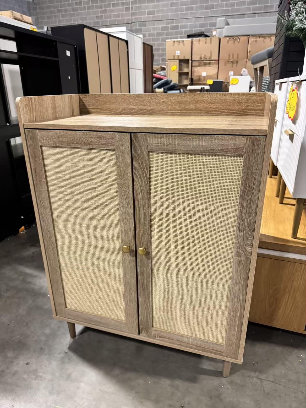 Rattan Shoe Storage Cabinet, 2-Door Modern Entryway $70