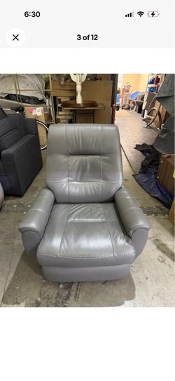 Grey Leather Power Recliner Chair