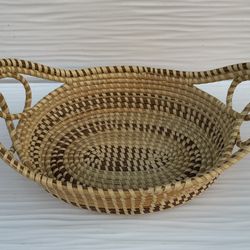 Quality Vintage Handwoven Coil Basket 16"L x 8"W Double Loop Handle