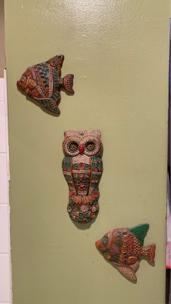 3 piece fish and owl set- Ceramica Convento JesusMaria