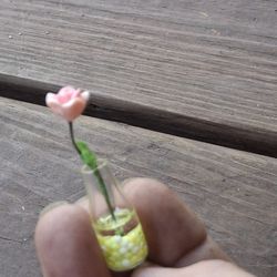 Diorama Dollhouse 1/12 Scale Pink Rose In Glass Vase