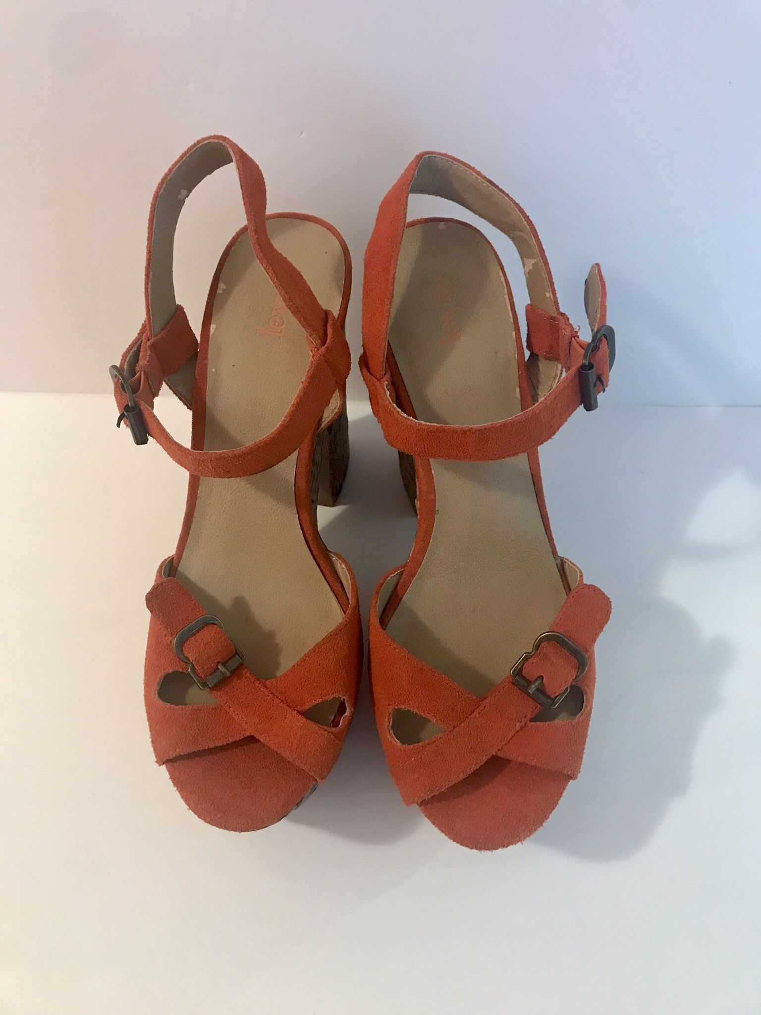 LEVITY, ORANGE SUEDE SHOES SIZE 7.5M