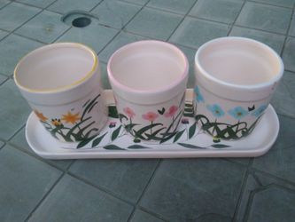 4 Piece Floral Ceramic Planter Set
