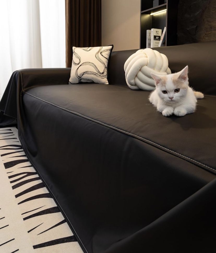 New Faux Leather Sofa Cover (Black)
