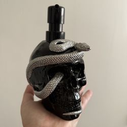 NEW Black Skull Soap / Lotion Dispenser with Silver Snake – Gothic Decor, Unique & Bold! 🐍🖤
