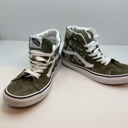 Vans Sk8 Hi Peace Paisley Grape Lea Size 5 Men 6.5 Women Skate High Olive Green