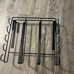 Stainless Steel Under Cabinet Hanging Shelf, Storage Rack with Multiple Hooks for paper towels, cups, kitchen utensils (Black)
