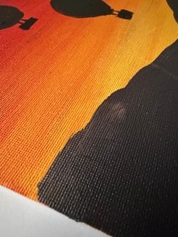 Hot air balloons in a sunset painting