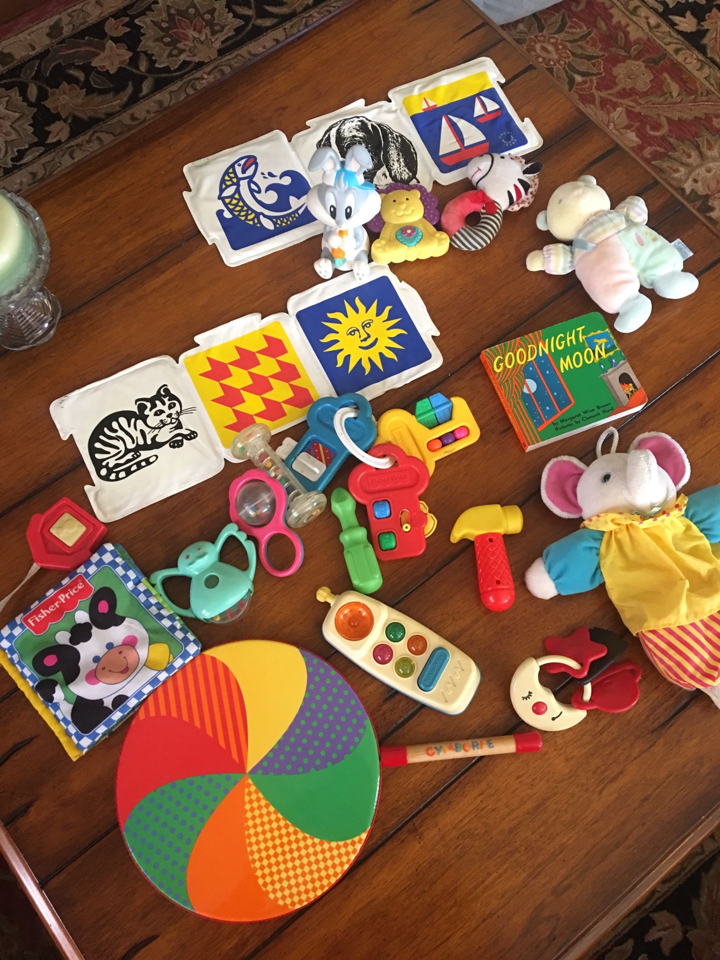 Large Group of Baby Toys Books and Rattles