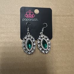 Paparazzi Green Marquise Rhinestone Dangle Earrings 