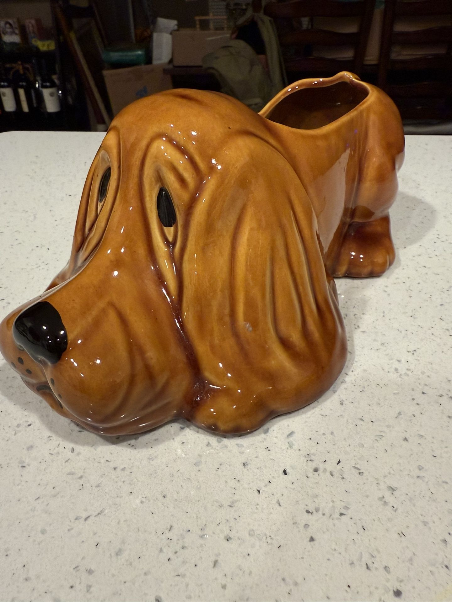 Vintage Ceramic Dog Planter – Basset Hound Style