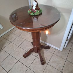 30" Pedestal Solid Wood Table With Plexiglass Protective Top