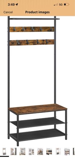 Industrial Entryway Hall Tree with Bench