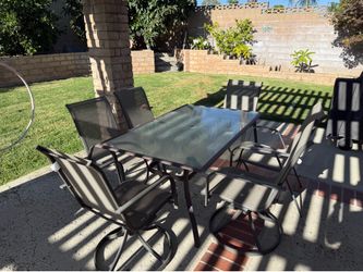 7 piece glass patio table and chairs rectangle set