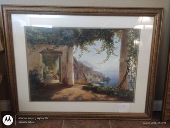Framed Mediterranean Coastal Landscape Art Print