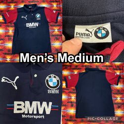 Puma BMW Motorsport Blue Polo Shirt Men's Size Medium Short Sleeve Embroidered