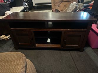 Dark Brown Wood TV Stand with Cabinets