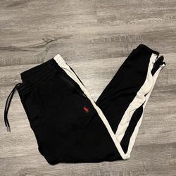 Polo Ralph Lauren Joggers Men's S Black Side Stripe Fleece Sweatpants Ankle Zip