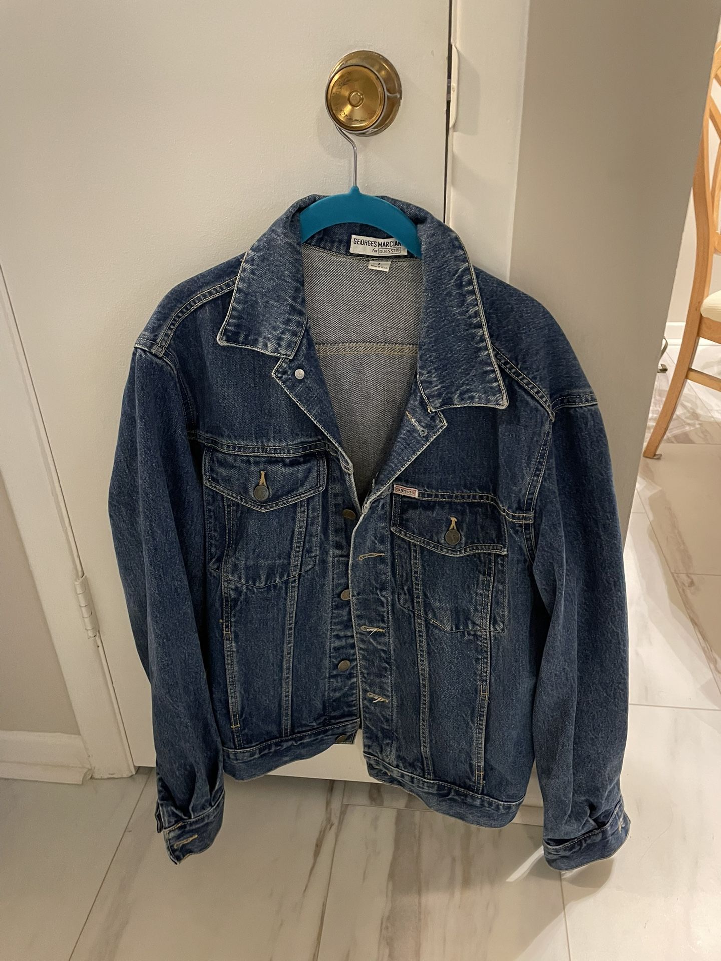 Vintage George’s Marciano For Guess Trucker Style, Men’s Large Jean Jacket, Dark Denim, Style 10847