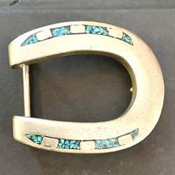 Sterling Silver And Turquoise Horseshoe Belt Buckle