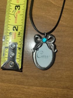 Signed Carr Pewter Rhinestone Photo Picture Frame Necklace