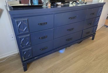 Blue Art Deco Wood Dresser - 9 Drawers