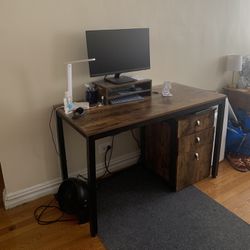 Desk With Cabinet And Monitor Stand
