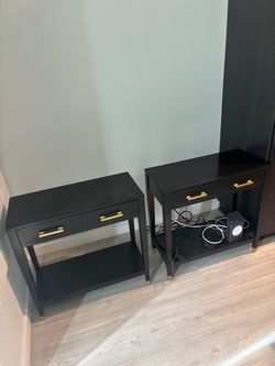 Black Nightstands with Gold Hardware – Set of 2