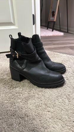 Aldo Black Heeled Ankle Boots with Buckle Strap