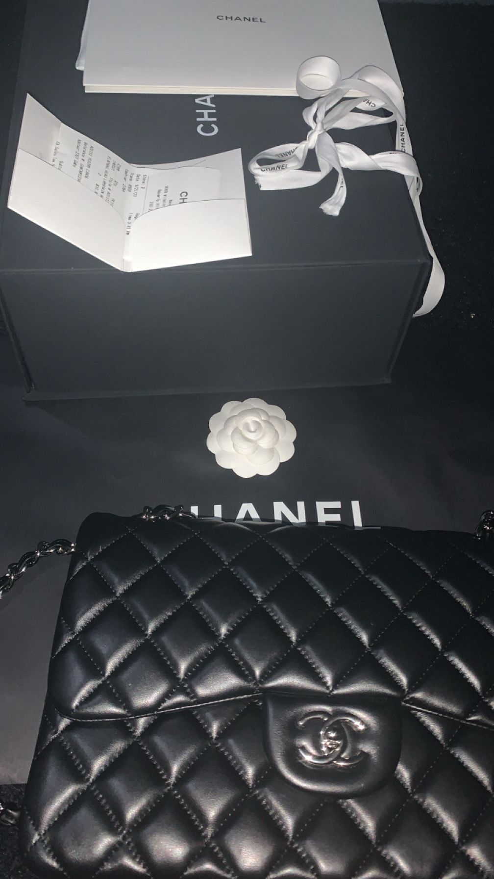 Authentic Chanel, Jumbo Lambskin, Black With Silver Hardware