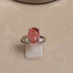 Silver and Pink Nature Stone Ring Size 9.5