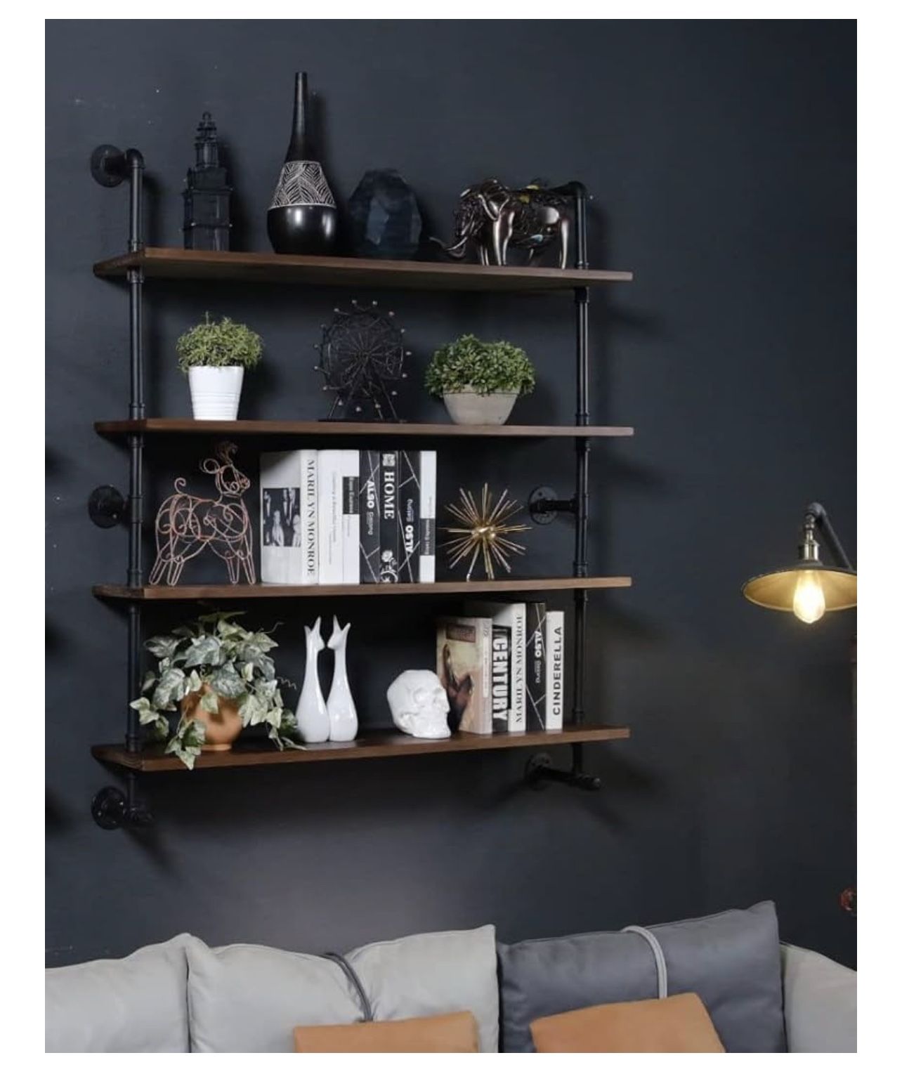 Rogmars Floating Shelves 4 Tier Pure Wood Industrial Pipe 36in For Wall Decor
