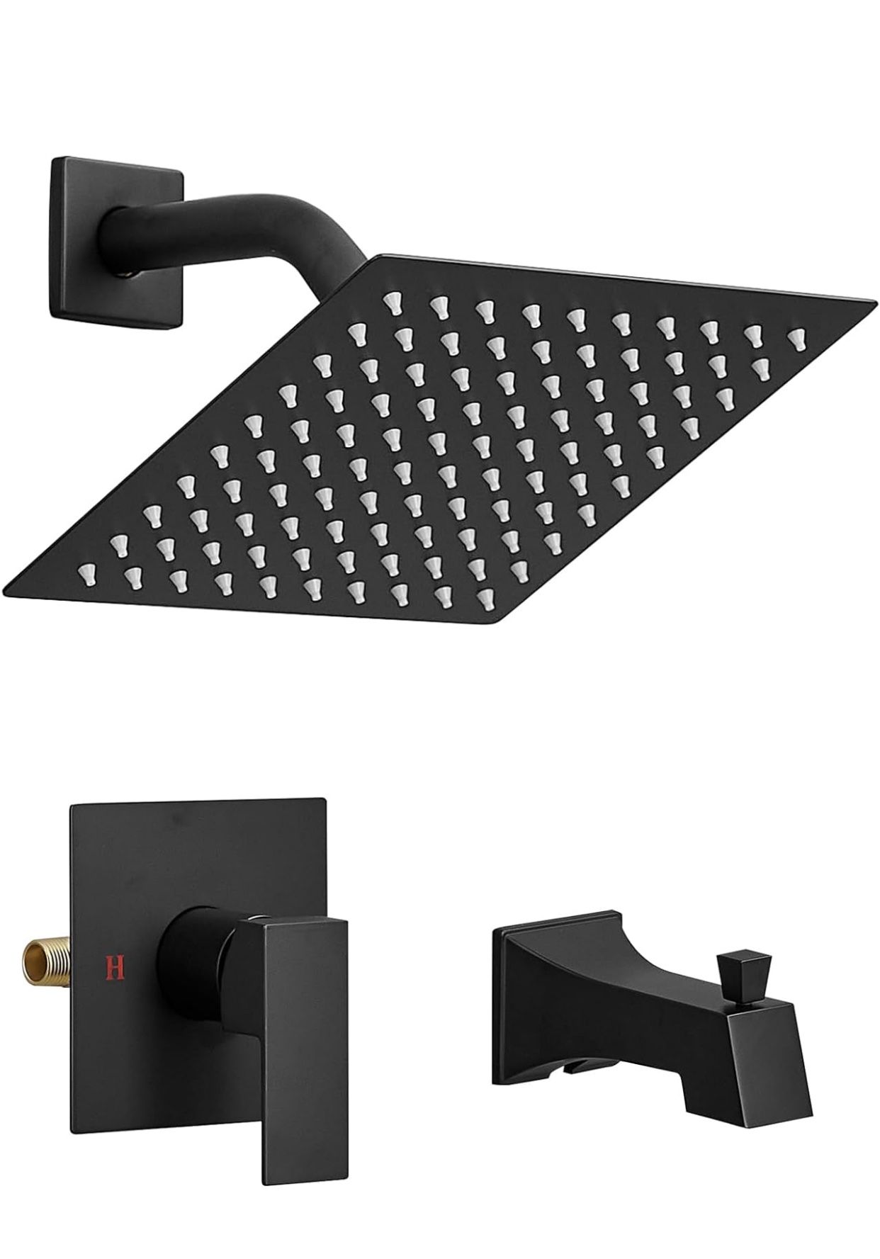 Matte Black Shower Faucet Set 8 Inch Square Rainfall Shower Head with Tub Spout Bathtub Shower System Wall Mounted Stainless Steel Shower Combo Set Ro