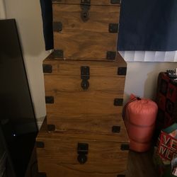 Set Of 3 Real Wooden Boxes 