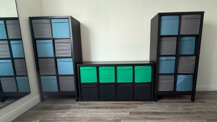 KEA KALLAX Storage Shelves Set – 3 Pieces with Fabric Bins