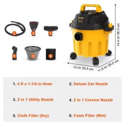 Wet Dry Vac, 2.6 Gallon, 2.5 Peak HP, 3 in 1 Portable Shop Vacuum with Blowing Function, Attachments Storage, Perfect for Cleaning Floor, Upholstery, 