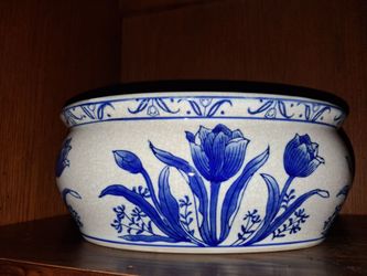 Blue and White Ceramic Tulip Planter Bowl