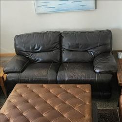 Brown Leathery Sofa Loveseat