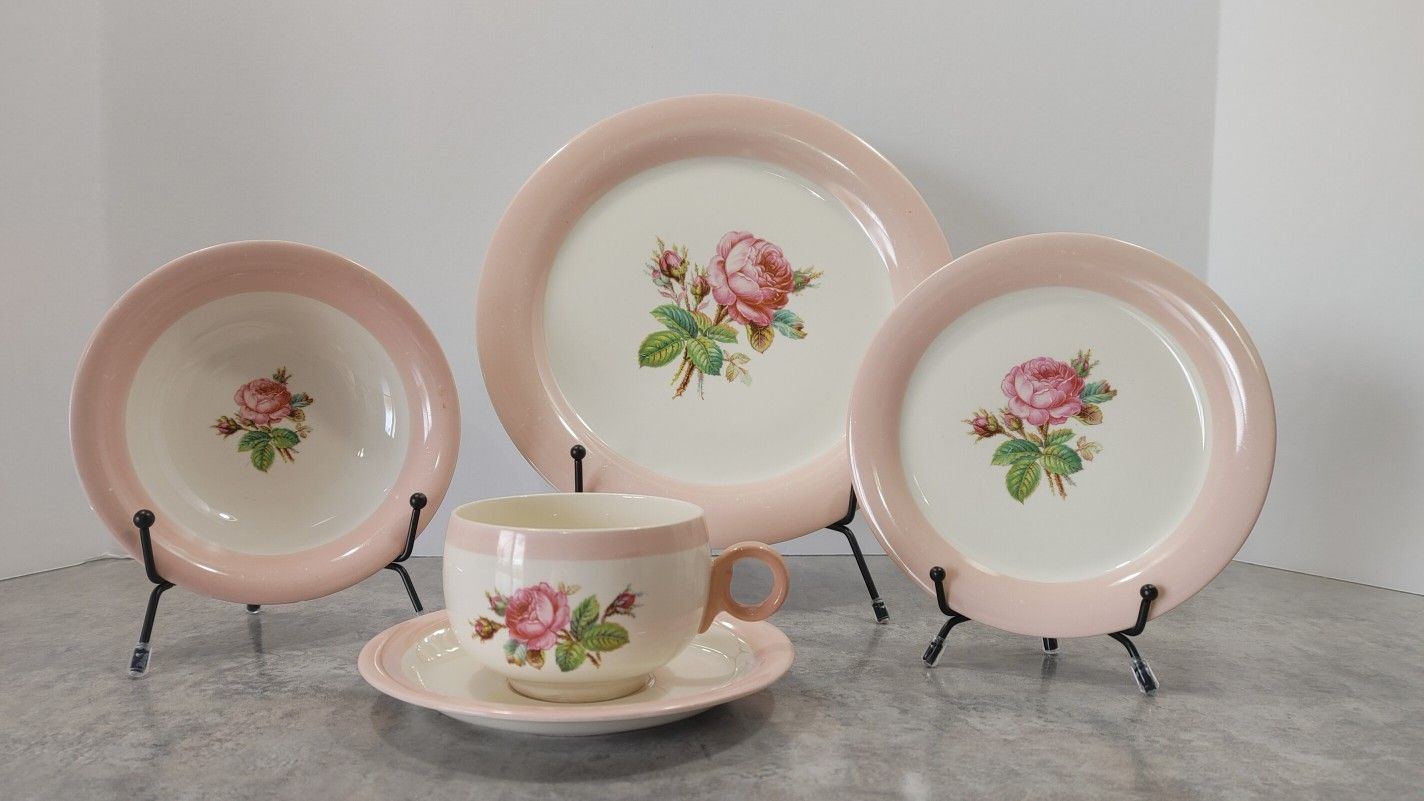 1938 Homer Laughlin Swing Moss Eggshell 5 Piece Set Rare Vintage China