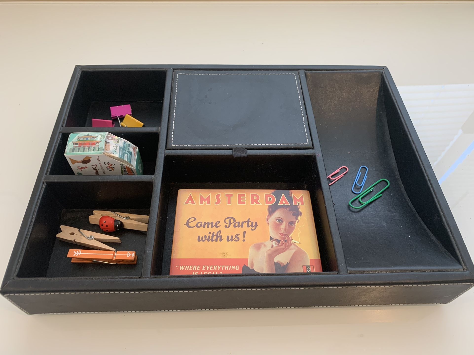 🧷🖇📌✂️🗄 Luxury Faux Leather Desk Tray Organizer